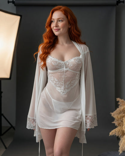 Leopard Print Lace Babydoll Set with Robe & Panties – Luxury Women's Nightwear