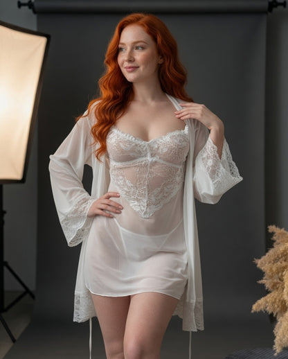 Leopard Print Lace Babydoll Set with Robe & Panties – Luxury Women's Nightwear